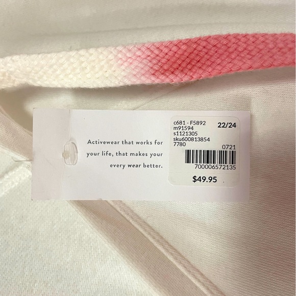 NWT Livi White Pink Ombre Strings V Neck Short Sleeve Hooded Sweatshirt Sz 22/24 - Picture 4 of 5